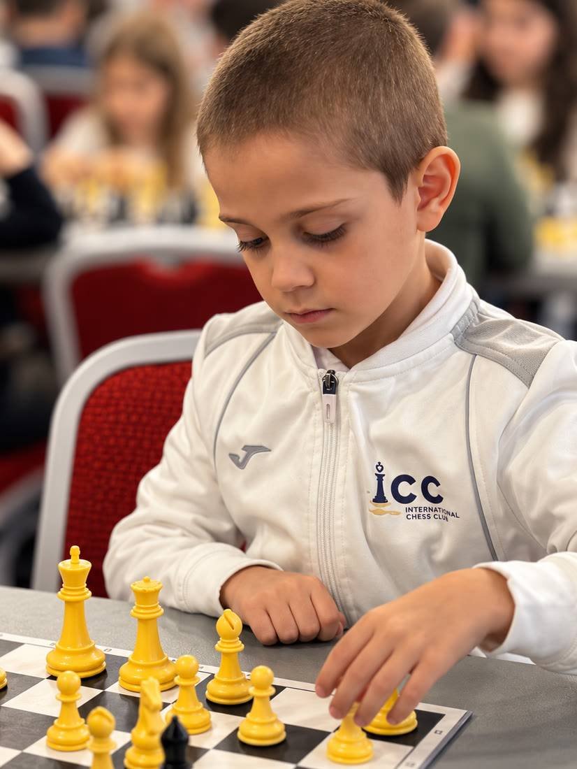 Dominic, sportiv de performanță al International Chess Club Iași, la un concurs de șah