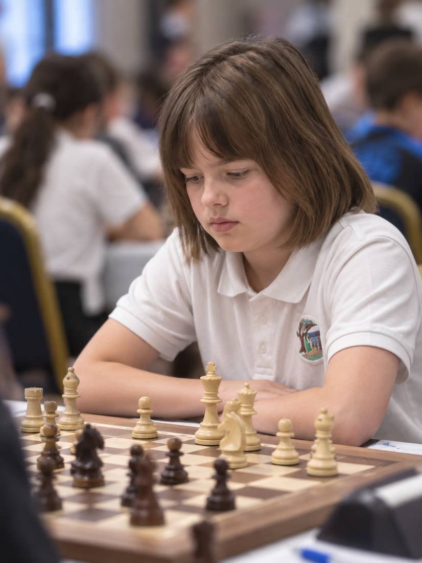 Elisabeta, sportivă de performanță a International Chess Club Iași, la un concurs de șah