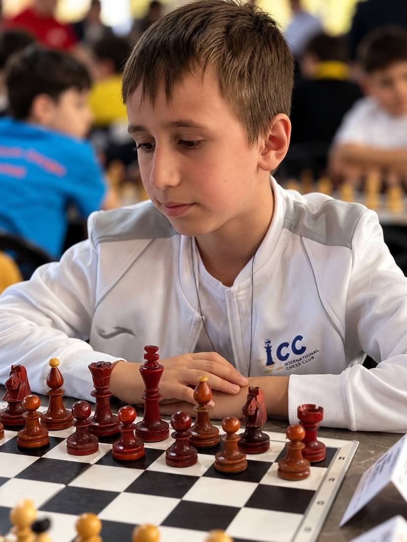 Mihnea, sportiv de performanță al International Chess Club Iași, la un concurs de șah